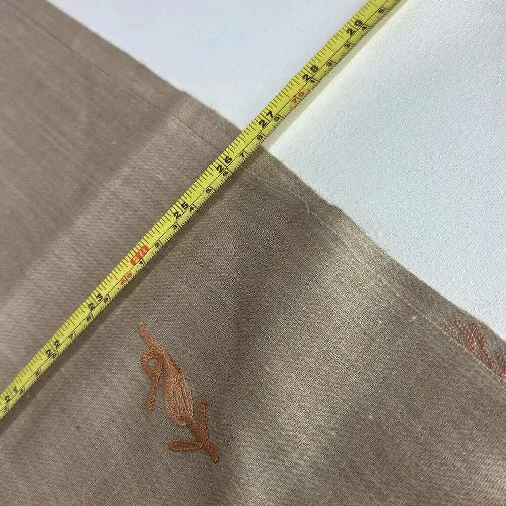 kashmir beige silk embroidered shawl wrap Damage 26 X 76 In